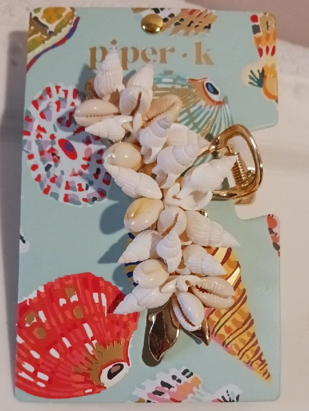 Gorgeous! Piper.k Natural 🐚Shell Cluster Hair Clip - Goldtone White & Cream🐚🪸